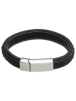 Armband schwarzes Leder, Edelstahl Jacques Charrel Schwarz