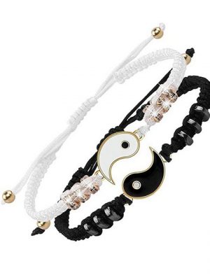 BEARSU Charm-Armband "2 Matching Yin Yang Armband Tai Chi Verstellbare Schnur Freundschaftsarmband Bangle Pärchen Armbänder Set Kordelkette Armreif für Damen und Herren Bester Freund Geschenke" (2-tlg)