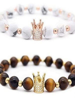 BEARSU Charm-Armband "Naturstein Pärchen Armband Set für Paare Herren Damen, King and Queen Crown Pärchenarmband, 8mm Partner Yoga Elatics Armbänder Naturstein Pärchen Armband Set für Paare Herren Damen, King and Queen Crown Pärchenarmband, 8mm Partner Yoga Elatics Armbänder"" (2-tlg)