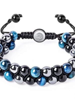 BEARSU Charm-Armband "Tigerauge Dreifach Armband, Doppelreihe Dreifach Schutz Obsidian Bracelet Für Glück Und Wohlstand, Angst lindern Tigerauge Doppelreihe Perlenarmband" (1-tlg)