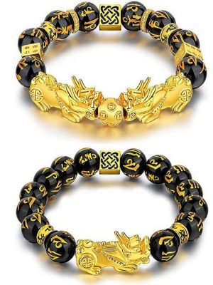 BEARSU Wickelarmband "2 Stück Feng Shui Perlenarmband, Armband mit Handgeschnitztem, Mantra Perlen Armbänder, Verstellbare Feng Shui Armbänder, für Die Gewinnung Von Reichtum und Viel Glück" (2-tlg)