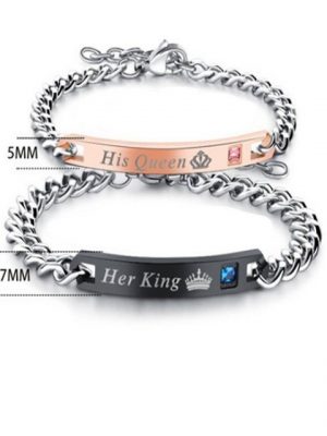 BEARSU Wickelarmband "Paar Damen Herren Pärchen King Queen Armbänder Anhänger mit Halskette, Edelstahl Dog Tag Anhänger mit Gravur His Queen Her King" (1-tlg)