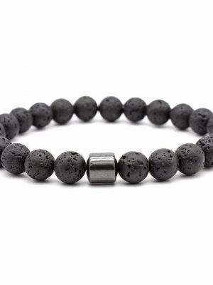 BOTRIBAS Bettelarmband "Cool Damen Herren Unisex Buddha Armband Armreif, 8mm Energie-Stein Kugeln Perlen Gebet Mala Stretch Energiearmband, Schwarz(Lavastein)"