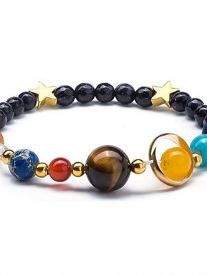 BOTRIBAS Wickelarmband "Sonnensystem Armband aus Edelsteine Handgefertigt Naturstein Universum Galaxy Armband Acht Planeten Armreif Geschenk Themed Series Schmuck mit Elastisches Kette für Männer Frauen Geburtstags", Naturstein