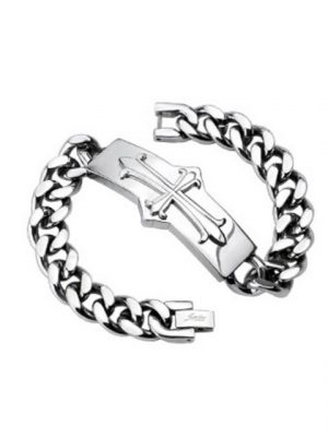 BUNGSA Armband "Armband Kreuz massiv Silber aus Edelstahl Unisex" (1 Armband, 1-tlg., inkl. Schmuckbeutel aus Organza), Bracelet Armschmuck