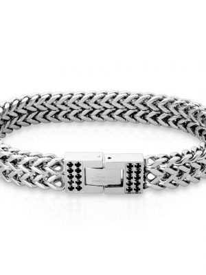 BUNGSA Armband "Armband mit Platte & Kristallen Silber aus Edelsta" (1 Armband, 1-tlg., inkl. Schmuckbeutel aus Organza), Bracelet Armschmuck