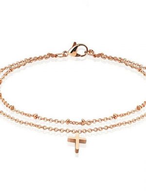 BUNGSA Armband "Bettelarmband doppelt mit Kreuz Charm Rosegold" (1 Armband, 1-tlg., inkl. Schmuckbeutel aus Organza), Bracelet Armschmuck