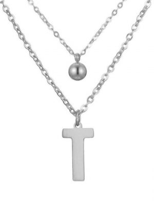 BUNGSA Ketten-Set "Doppel-Kette Buchstaben und Kugel Anhänger Silber" (1-tlg., inkl. Schmuckbeutel aus Organza), Halskette Necklace
