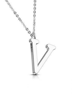 BUNGSA Ketten-Set "Kette Buchstaben Anhänger Silber Edelstahl Damen" (1-tlg., inkl. Schmuckbeutel aus Organza), Halskette Necklace