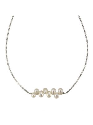 Collier 925/- Sterling Silber Süßwasserzuchtperle weiß 42cm Glänzend ZEEme Weiß