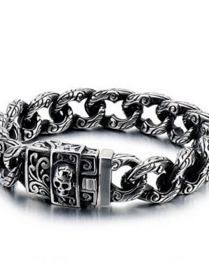 DALMARO.de Edelstahlarmband "Edelstahl Armband FIRE SKULL" (Edelstahl, Handgefertigt, Stilvoll), Herren Armband inkl. Schmuckschachtel