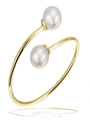 Damen-Ring 585/- Gelbgold 2 Zuchtperlen 5mm weiß, massiv Goldmaid Gelbgold