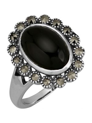 Damenring mit Onyx und Markasit Esse Grau