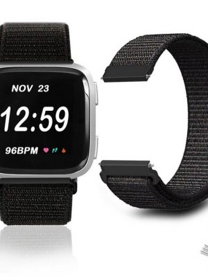 Diida Smartwatch-Armband "Watch Band, Armband, Uhrenarmband, Band, Nylonbänder kompatibel mit Fitbit Versa/ Versa 2/ versa lite, weich, verstellbar, atmungsaktiv, Sport-Ersatzband, Zubehör, für Damen und Herren (Schwarz/rosa)"