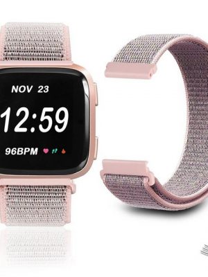 Diida Smartwatch-Armband "Watch Band, Armband, Uhrenarmband, Band, Nylonbänder kompatibel mit Fitbit Versa/ Versa 2/ versa lite, weich, verstellbar, atmungsaktiv, Sport-Ersatzband, Zubehör, für Damen und Herren (Schwarz/rosa)"