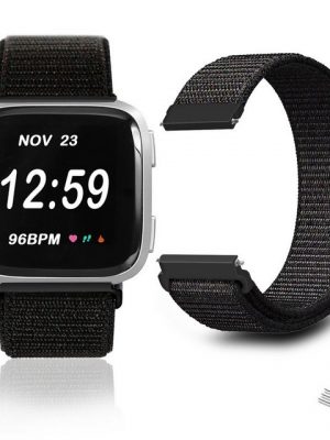 Diida Smartwatch-Armband "Watch Band, Armband, Uhrenarmband, Band, Nylonbänder kompatibel mit Fitbit Versa/ Versa 2/ versa lite, weich, verstellbar, atmungsaktiv, Sport-Ersatzband, Zubehör, für Damen und Herren (Schwarz)"