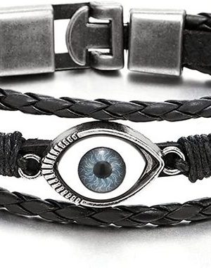 ELIAUK Bettelarmband "Herren Damen Dreireihiges Leder Schwarz Evil Eye Perlen Charms Armband Armband Wickelarmband" (1-tlg)