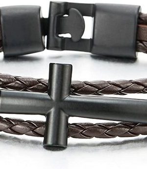 ELIAUK Charm-Armband "Schwarzes horizontales seitliches seitliches Kreuz Braunes geflochtenes Lederarmband für Männer und Frauen" (1-tlg)