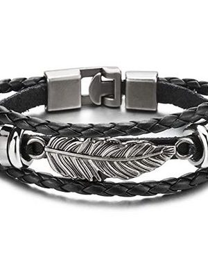 ELIAUK Charm-Armband "Vintage Feather Leaf schwarz geflochtenes Lederarmband dreireihiges Lederarmband" (1-tlg)