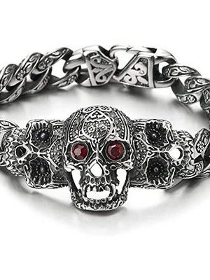 ELIAUK Charm-Armband "Vintage Sugar Skulls Charm rot Zirkonia Augen Panzerkette Armband" (1-tlg)