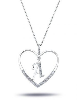 EinStein Diamant Goldkette "Halskette mit Diamant Buchstaben Herz-Anhänger", Diamant Anhänger mit Kette, Halskette, Collier in 14 Karat Gold