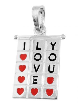 Erario D'Or Kettenanhänger "Anhänger massiv 22 x 13 mm I-LOVE-YOU rot-schwarz lackiert Silber 925" (inkl. Schmuckbox), Silberschmuck für Damen & Herren
