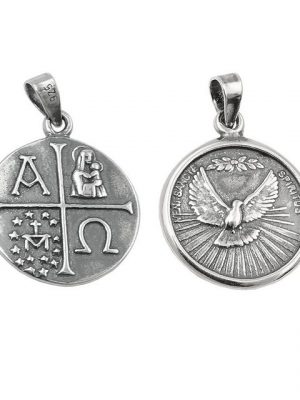 Erario D'Or Kettenanhänger "Silberanhänger Anhänger 15 mm Medaille massiv christliche Symbole geschwärzt Silber 925" (inkl. Schmuckbox), Silberschmuck für Damen und Herren