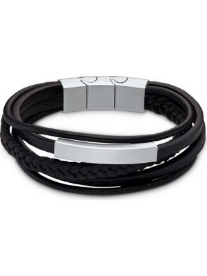FAVS Armband "FAVS Herren-Armband Leder, Edelstahl"