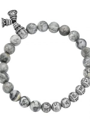 GIORGIO MARTELLO MILANO Armband "graue Achatkugeln matt, tibetische Glücks-Symbole, Silber 925"
