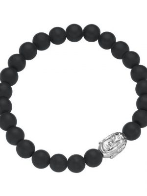 GIORGIO MARTELLO MILANO Armband "schwarze Achatkugeln matt mit Buddha-Kopf, Silber 925"