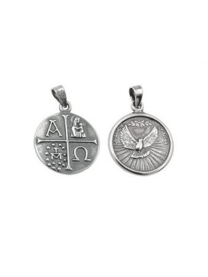 Gallay Kettenanhänger "15mm Medaille Taube christliche Symbole geschwärzt Silber 925"