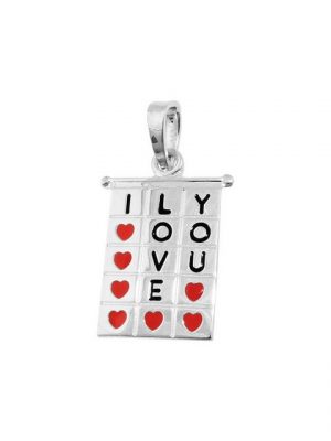 Gallay Kettenanhänger "22x13mm Viereck I-LOVE-YOU rot-schwarz lackiert Silber 925"