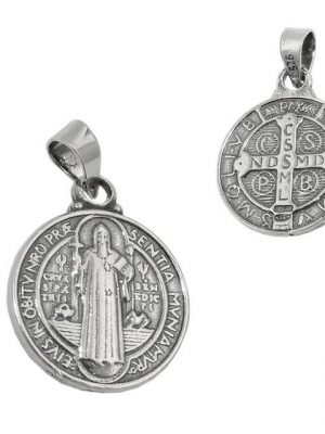 Gallay Kettenanhänger "Anhänger 14mm religiöse Medaille Sankt Benedikt Silber 925" (inkl. Schmuckbox), Silberschmuck für Damen