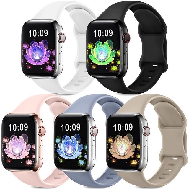 GelldG Smartwatch-Armband “5 Stück Armband Kompatibel mit Apple Watch Armband 38mm 40mm 41mm Damen Herren, Weiche Silikon Ersatz Armband für iWatch Series SE 7 6 5 4 3 2 1”