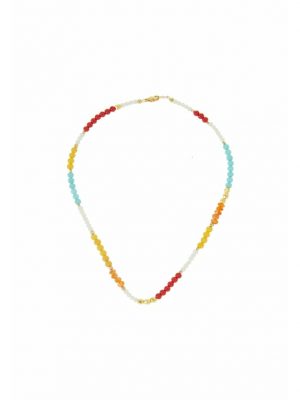 Halskette BUNT: Choker Mondsteine, Karneolen und gelbe Jadee GEMSHINE Gold coloured