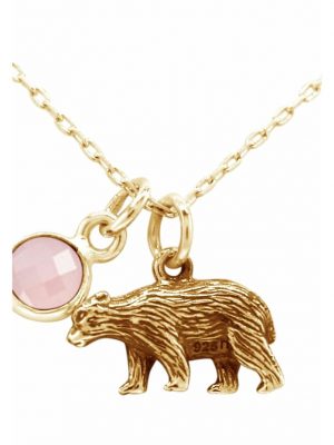 Halskette mit Anhänger 3-D Bär Rosenquarz Tier der Natur, Wildlife GEMSHINE Gold coloured