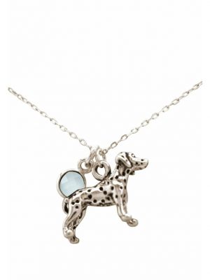 Halskette mit Anhänger Dalmatiner 3-D Hund Chalcedon Haustier, Herrchen, Frauchen GEMSHINE Silver coloured