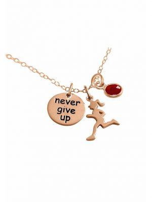 Halskette mit Anhänger Fitness Runner - Never Give Up - Sportschmuck Stil Jogging - Rubin GEMSHINE Rose gold coloured