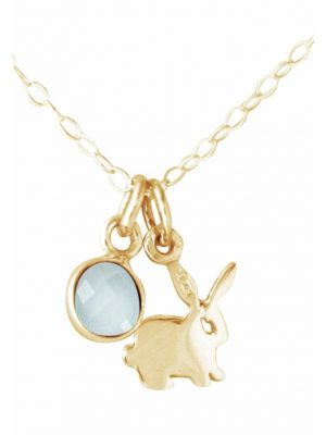 Halskette mit Anhänger Hase, Osterhase, Kaninchen Chalcedon Kuscheltier der Natur GEMSHINE Gold coloured