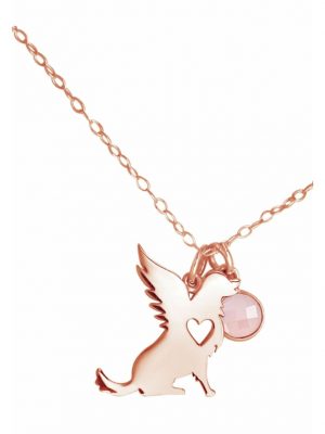 Halskette mit Anhänger Hund Flügel - Rosenquarz Treuer Schutzengel für Herrchen, Frauchen GEMSHINE Rose gold coloured