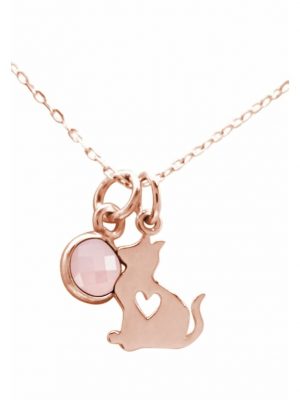 Halskette mit Anhänger Kätzchen Baby Katze Rosenquarz, Mutti GEMSHINE Rose gold coloured