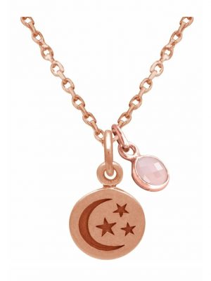 Halskette mit Anhänger Mond Sterne und Rosenquarz GEMSHINE Rose gold coloured