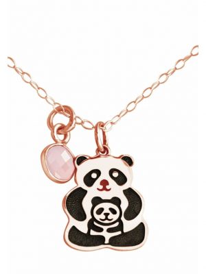 Halskette mit Anhänger PANDA Mama und Baby Bär Rosenquarz Tier der Natur, Wildlife GEMSHINE Rose gold coloured