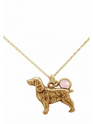 Halskette mit Anhänger Spaniel 3-D Hund Rosenquarz Haustier, Herrchen, Frauchen GEMSHINE Gold coloured