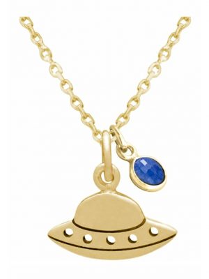 Halskette mit Anhänger UFO, Raumschiff für Außerirdische Aliens - Saphir GEMSHINE Gold coloured