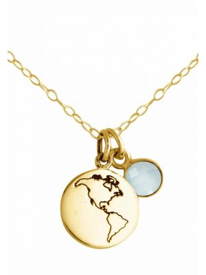 Halskette mit Anhänger Welt Doppelte Globus Weltkugel beide Hemisphären - Chalcedon GEMSHINE Gold coloured
