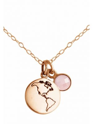 Halskette mit Anhänger Welt Doppelte Globus Weltkugel beide Hemisphären und Rosenquarz GEMSHINE Rose gold coloured