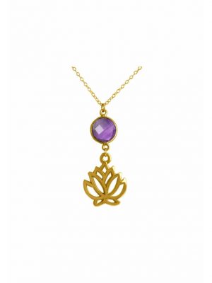 Halskette mit Anhänger YOGA Lotus Blume Amethyst GEMSHINE Gold coloured