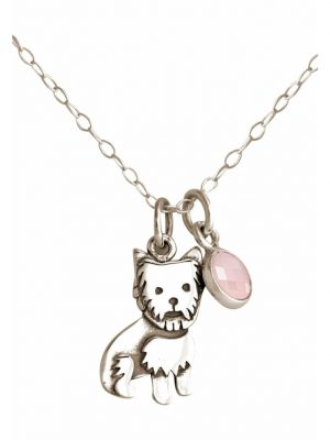 Halskette mit Anhänger Yorkshire Terrier Hund Rosenquarz GEMSHINE Silver coloured