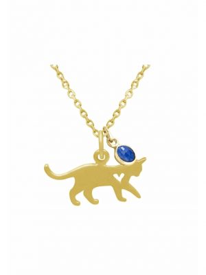 Halskette mit Anhänger wandernde Katze oder Kater - Saphir GEMSHINE Gold coloured